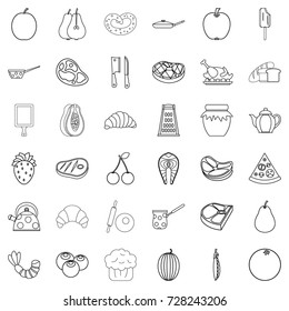 Strawberry icons set. Outline style of 36 strawberry vector icons for web isolated on white background
