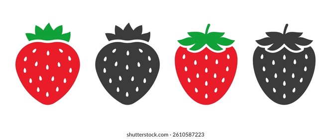 Strawberry icons set. Red strawberry flat icon. Vector illustration