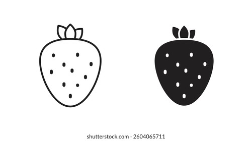 Strawberry icons in solid black and outlined style