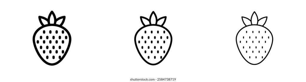 Strawberry icons in three different stroke lines