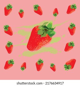 ícono de fresa,fresa en una salpicadura vectorial de jugo e ilustración