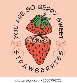 Strawberry illustration artwork, t-shirts, women's fashion with food vibes, trendy strawberry illustration artwork, summer fresh fruit. vintage retro graphics