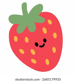 Strawberry illustration in cute flat style for food design, perfect for stickers, patterns, and kids’ projects.