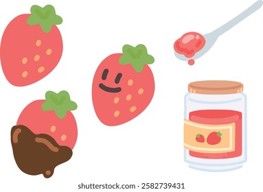 strawberry illustration jam spoon berry fruit chocolate
