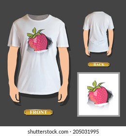 Strawberry inside hole paper printed on shirt