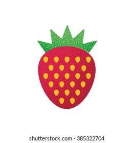Strawberry isolated icon. Retro halftone dots strawberry icon. Vector strawberry template.