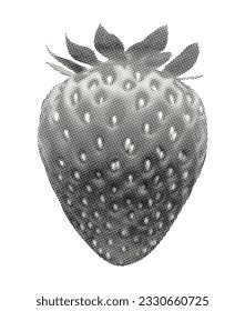 strawberry isolated retro crazy halftone dotted texture grunge collage element vintage magazine style  in white background