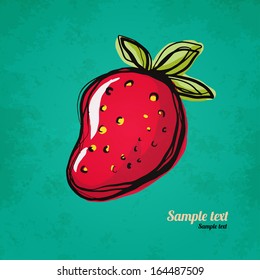 Strawberry isolated. Simple sketch icon on grunge paper texture background. Food. Fruit. Berry. Doodle, cartoon drawing illustration. Vintage. Retro style - vector