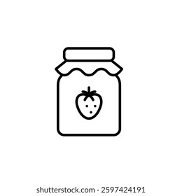 Strawberry jam in bottle. Farmers preserves, groceries shopping. Food and desserts. Pixel perfect, editable stroke vector icon