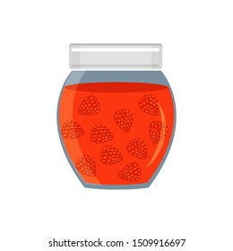 Strawberry jam in the bottle illustration design, red sttawberry jam vector.