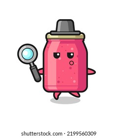 strawberry jam cartoon character searching with a magnifying glass , cute design