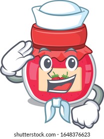 Strawberry jam cartoon concept Sailor wearing hat