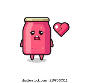 strawberry jam cartoon illustration is broken heart , cute design