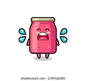 strawberry jam cartoon illustration with crying gesture , cute design