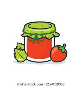 Strawberry Jam Cartoon Vector Icon Illustration. Food Object Icon Vector. Flat Cartoon Style