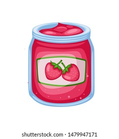 Strawberry Jam. Cartoon Vector Isolated on White background. Pink Jam in a Jar Illustration
