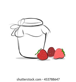 Strawberry jam colored sketch vector icon isolated, ranking mark. Modern simple flat favorite sign. Concept. Trendy sketch decoration symbol for website design, web banner, shop. Logo illustration