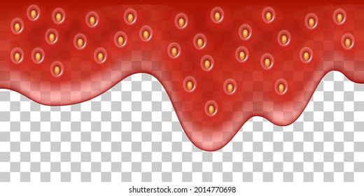 Erdbeermarmelade Tropfspritze, flüssige Sirup-Textur. Rote Erdbeergelbe, einzeln auf transparentem Hintergrund. Nahtloses Muster. Vektorgrafik