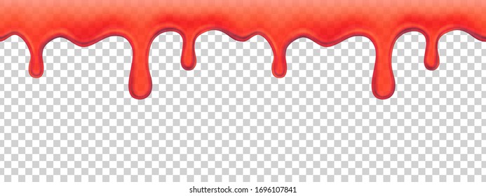 Strawberry jam dripping. Melted red syrup, transparent current liquid. Realistic fruit marmalade vector seamless pattern