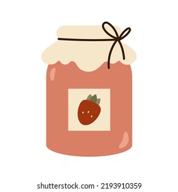 Strawberry jam in glass jar. Homemade organic food.