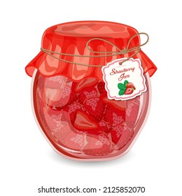 Strawberry jam in a glass jar. Vector illustration