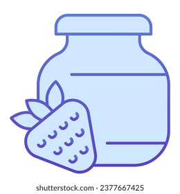 Icono de línea de gradiente de mermelada de fresa. El cristal puede frascar y las fresas delinear el pictograma de estilo sobre fondo blanco. Niños postre casero en un banco para concepto móvil y diseño web. Gráficos vectoriales