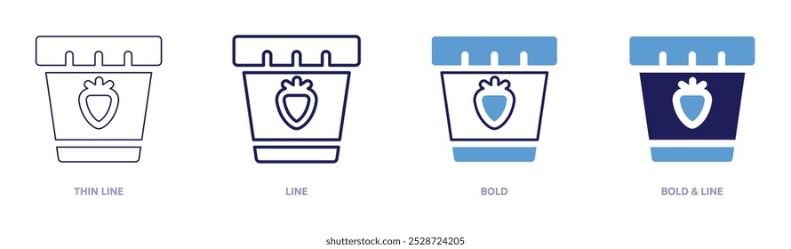 Strawberry jam icon in 4 different styles. Thin Line, Line, Bold, and Bold Line. Duotone style. Editable stroke.