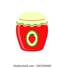 Strawberry jam icon. Strawberry jam in glass jar. Vector illustration.