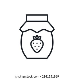Strawberry jam icon. Jar of jam isolated line icons. Sweet desserts