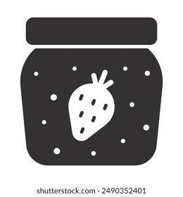 strawberry jam icon, jar symbol, flat vector illustration on a white background
