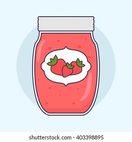 Strawberry jam jar. Confiture. Vector illustration