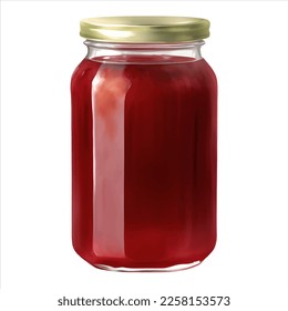 Strawberry Jam in Jar Isolated Detailed Hand Drawn Painting Illustration