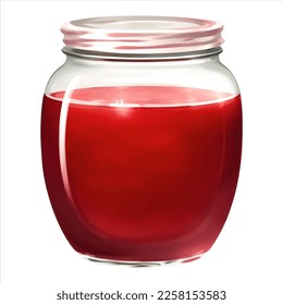 Strawberry Jam in Jar Isolated Detailed Hand Drawn Painting Illustration