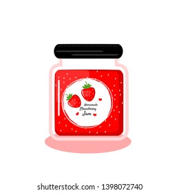 strawberry jam jar isolated on white background vector illustration.