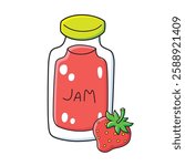 Strawberry and a jam jar isolated vector illustration