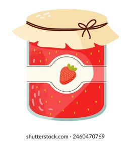 Strawberry jam in a jar. Isolated vector illustration in flat style