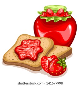 strawberry jam jar and jelly bread