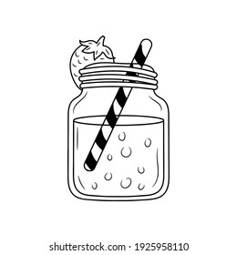 Strawberry Jam Jar line icon, simple doodle vector illustration 