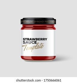 Strawberry Jam Jar : Premium glass container with white label and black lid  template isolated on light grey background : Vector Illustration - Shutterstock ID 1750666061