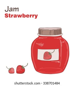 Strawberry jam in jar, vector