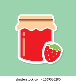 Strawberry jam in the jar vector illustration with cute design 