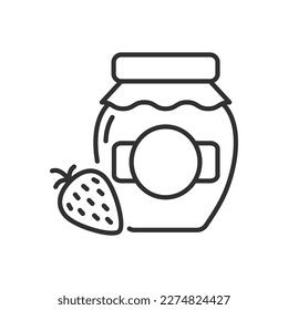 Mermelada de fresa, icono lineal. Línea con trazo editable
