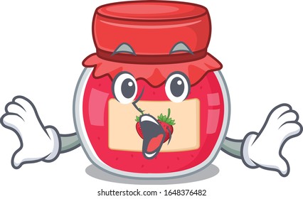 Strawberry jam mascot design concept with a surprised gesture
