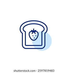 Strawberry jam on toasted bread. Breakfast sandwich with sweet marmalade. Pixel perfect, editable stroke vector icon