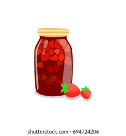 Strawberry jam on white background vector illustration.