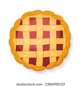 Strawberry jam pie with lattice crust. Top view. Delicious organic cake. Dessert ready to eat. Concept of National pie day or Thanksgiving day for web, poster, menu, recipe, delivery, banner template