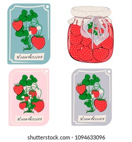 Strawberry jam, strawberry jam pot, strawberry jam isolated - Stock Vector
