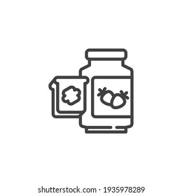 Strawberry jam and toast line icon. linear style sign for mobile concept and web design. Toast with strawberry jam outline vector icon. Symbol, logo illustration. Vector graphics