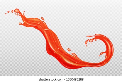 Strawberry jam. Transparent red liquid splash. Element for your design. Vector illustration. 