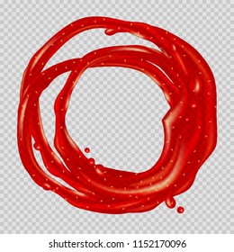 Strawberry jam. Transparent red splash  flow in a circle. Realistic vector illustration.